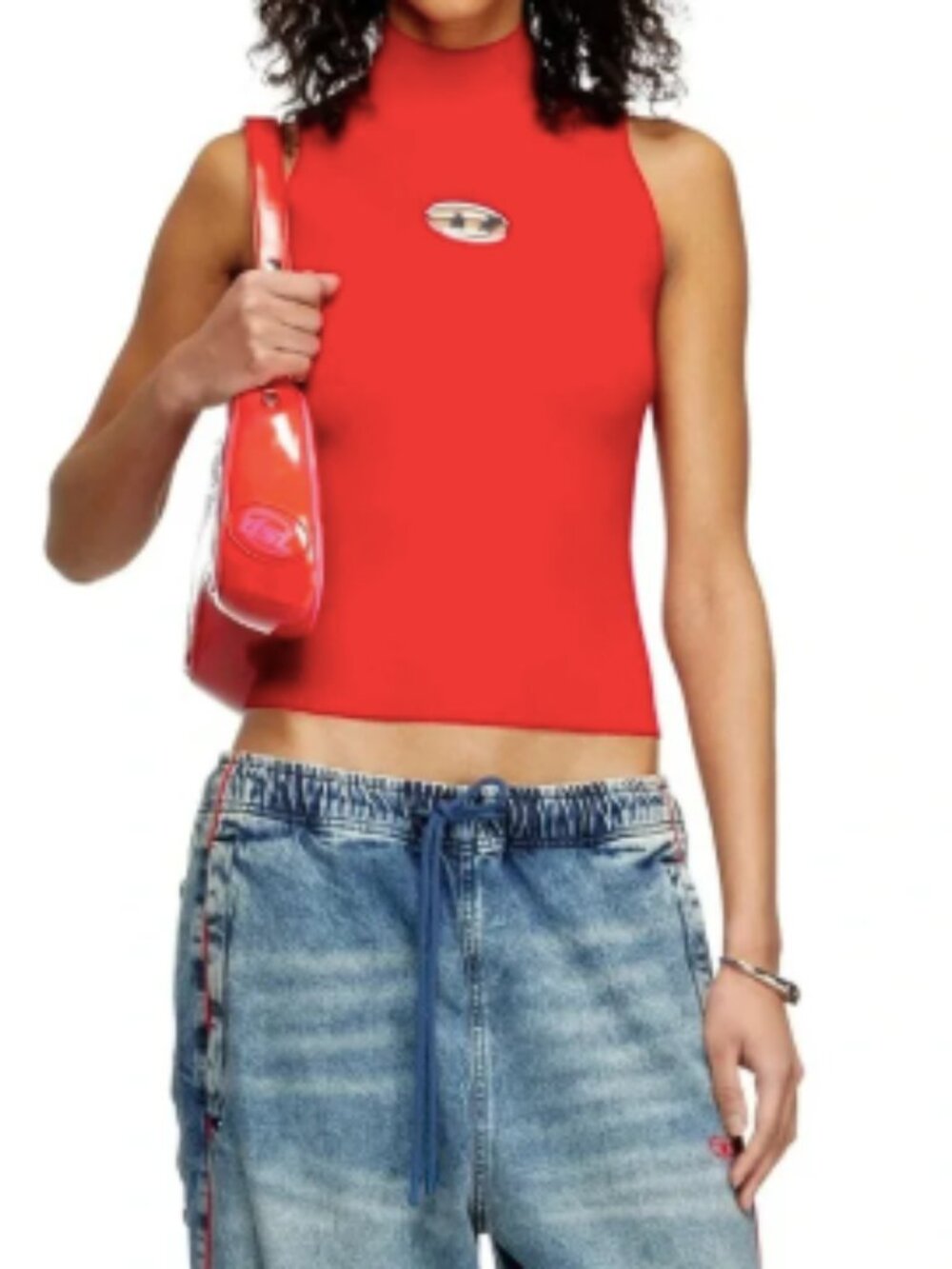 Diesel Red Sleeveless Mock Neck Tank Top